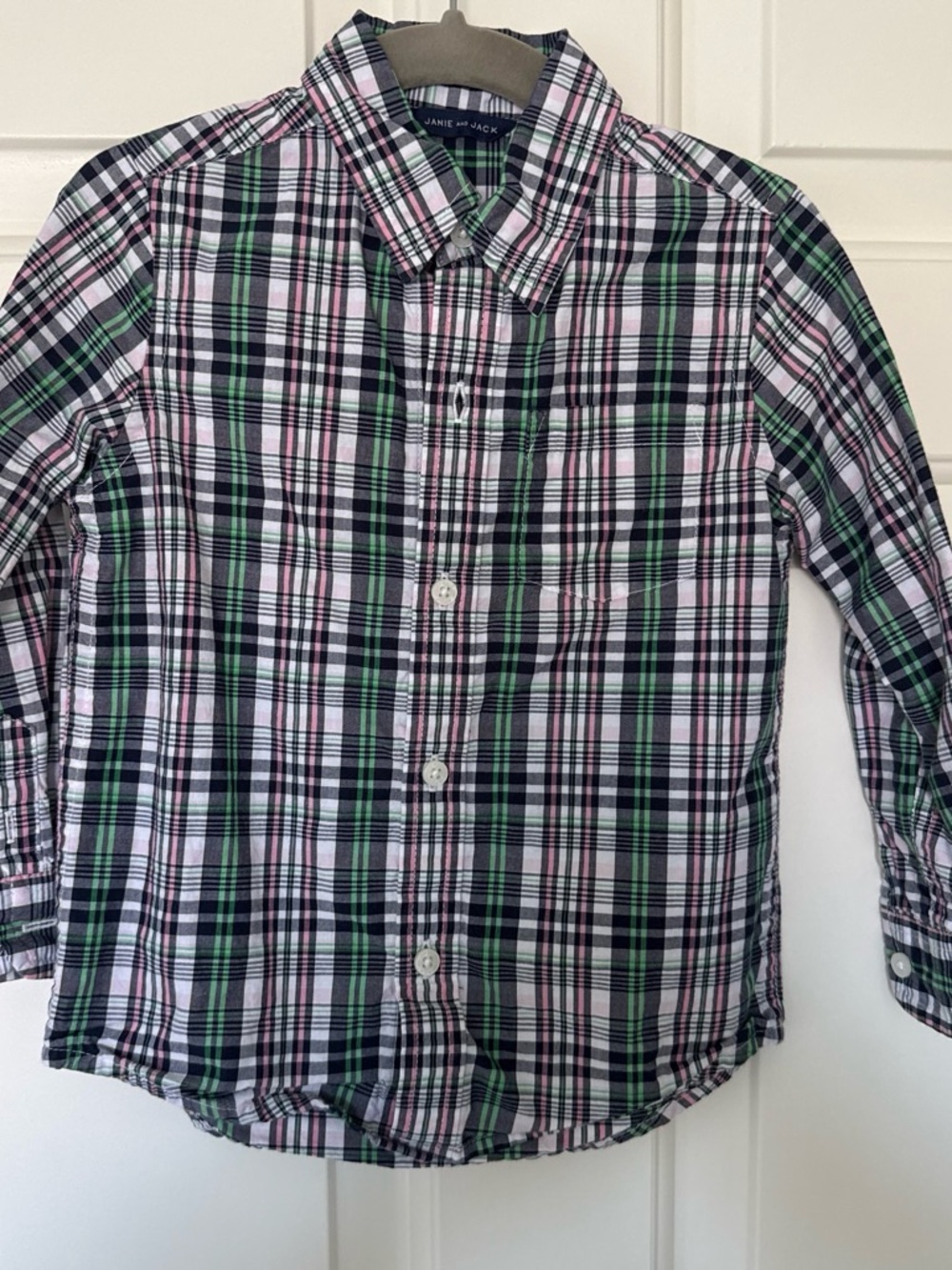 Janie and Jack Green, Pink, Black & White Plaid Button-Down Shirt